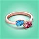 3 - Afra 1.70 ctw Blue Topaz Pear Shape (7x5 mm) & Pink Tourmaline Oval Shape (7x5 mm) Toi Et Moi Engagement Ring 