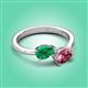 3 - Afra 1.65 ctw Emerald Pear Shape (7x5 mm) & Pink Tourmaline Oval Shape (7x5 mm) Toi Et Moi Engagement Ring 