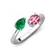 4 - Afra 1.65 ctw Emerald Pear Shape (7x5 mm) & Pink Tourmaline Oval Shape (7x5 mm) Toi Et Moi Engagement Ring 