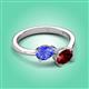 3 - Afra 1.70 ctw Tanzanite Pear Shape (7x5 mm) & Red Garnet Oval Shape (7x5 mm) Toi Et Moi Engagement Ring 