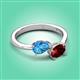 3 - Afra 1.80 ctw Blue Topaz Pear Shape (7x5 mm) & Red Garnet Oval Shape (7x5 mm) Toi Et Moi Engagement Ring 