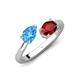 4 - Afra 1.80 ctw Blue Topaz Pear Shape (7x5 mm) & Red Garnet Oval Shape (7x5 mm) Toi Et Moi Engagement Ring 