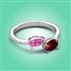 3 - Afra 1.85 ctw Pink Sapphire Pear Shape (7x5 mm) & Red Garnet Oval Shape (7x5 mm) Toi Et Moi Engagement Ring 