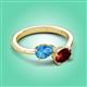 3 - Afra 1.80 ctw Blue Topaz Pear Shape (7x5 mm) & Red Garnet Oval Shape (7x5 mm) Toi Et Moi Engagement Ring 