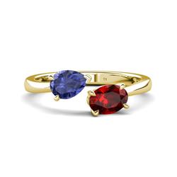 Afra ctw Iolite Pear Shape x Red Garnet Oval Shape x Toi Et Moi Engagement Ring ctw Iolite Pear Shape x Red Garnet Oval Shape x with Prong setting Two Stone Duo Women Engagement Ring in K Yellow Gold