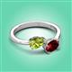 3 - Afra 1.75 ctw Peridot Pear Shape (7x5 mm) & Red Garnet Oval Shape (7x5 mm) Toi Et Moi Engagement Ring 