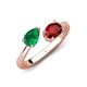 4 - Afra 1.75 ctw Emerald Pear Shape (7x5 mm) & Red Garnet Oval Shape (7x5 mm) Toi Et Moi Engagement Ring 