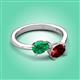 3 - Afra 1.75 ctw Emerald Pear Shape (7x5 mm) & Red Garnet Oval Shape (7x5 mm) Toi Et Moi Engagement Ring 