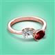 3 - Afra 1.85 ctw White Sapphire Pear Shape (7x5 mm) & Red Garnet Oval Shape (7x5 mm) Toi Et Moi Engagement Ring 