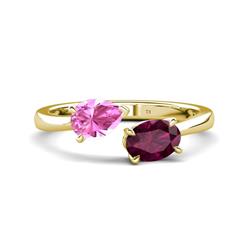 Afra ctw Pink Sapphire Pear Shape x Rhodolite Garnet Oval Shape x Toi Et Moi Engagement Ring ctw Pink Sapphire Pear Shape x Rhodolite Garnet Oval Shape x with Prong setting Two Stone Duo Women Engagement Ring in K Yellow Gold