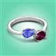 3 - Afra 1.75 ctw Tanzanite Pear Shape (7x5 mm) & Rhodolite Garnet Oval Shape (7x5 mm) Toi Et Moi Engagement Ring 