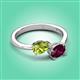 3 - Afra 1.80 ctw Peridot Pear Shape (7x5 mm) & Rhodolite Garnet Oval Shape (7x5 mm) Toi Et Moi Engagement Ring 