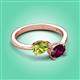 3 - Afra 1.80 ctw Peridot Pear Shape (7x5 mm) & Rhodolite Garnet Oval Shape (7x5 mm) Toi Et Moi Engagement Ring 