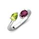 4 - Afra 1.80 ctw Peridot Pear Shape (7x5 mm) & Rhodolite Garnet Oval Shape (7x5 mm) Toi Et Moi Engagement Ring 