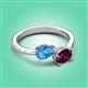 3 - Afra 1.85 ctw Blue Topaz Pear Shape (7x5 mm) & Rhodolite Garnet Oval Shape (7x5 mm) Toi Et Moi Engagement Ring 