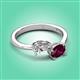 3 - Afra 1.85 ctw Moissanite Pear Shape (7x5 mm) & Rhodolite Garnet Oval Shape (7x5 mm) Toi Et Moi Engagement Ring 