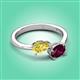 3 - Afra 1.90 ctw Yellow Sapphire Pear Shape (7x5 mm) & Rhodolite Garnet Oval Shape (7x5 mm) Toi Et Moi Engagement Ring 