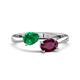 1 - Afra 1.80 ctw Emerald Pear Shape (7x5 mm) & Rhodolite Garnet Oval Shape (7x5 mm) Toi Et Moi Engagement Ring 