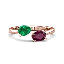 Afra ctw Emerald Pear Shape x Rhodolite Garnet Oval Shape x Toi Et Moi Engagement Ring ctw Emerald Pear Shape x Rhodolite Garnet Oval Shape x with Prong setting Two Stone Duo Women Engagement Ring in K Rose Gold