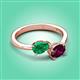 3 - Afra 1.80 ctw Emerald Pear Shape (7x5 mm) & Rhodolite Garnet Oval Shape (7x5 mm) Toi Et Moi Engagement Ring 