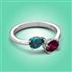 3 - Afra 1.85 ctw London Blue Topaz Pear Shape (7x5 mm) & Rhodolite Garnet Oval Shape (7x5 mm) Toi Et Moi Engagement Ring 