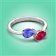 3 - Afra 1.65 ctw Tanzanite Pear Shape (7x5 mm) & Ruby Oval Shape (7x5 mm) Toi Et Moi Engagement Ring 