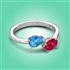 3 - Afra 1.75 ctw Blue Topaz Pear Shape (7x5 mm) & Ruby Oval Shape (7x5 mm) Toi Et Moi Engagement Ring 