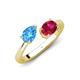 4 - Afra 1.75 ctw Blue Topaz Pear Shape (7x5 mm) & Ruby Oval Shape (7x5 mm) Toi Et Moi Engagement Ring 