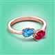 3 - Afra 1.75 ctw Blue Topaz Pear Shape (7x5 mm) & Ruby Oval Shape (7x5 mm) Toi Et Moi Engagement Ring 
