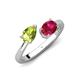 4 - Afra 1.70 ctw Peridot Pear Shape (7x5 mm) & Ruby Oval Shape (7x5 mm) Toi Et Moi Engagement Ring 