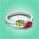 3 - Afra 1.70 ctw Peridot Pear Shape (7x5 mm) & Ruby Oval Shape (7x5 mm) Toi Et Moi Engagement Ring 