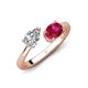 4 - Afra 1.75 ctw Moissanite Pear Shape (7x5 mm) & Ruby Oval Shape (7x5 mm) Toi Et Moi Engagement Ring 