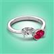 3 - Afra 1.75 ctw Moissanite Pear Shape (7x5 mm) & Ruby Oval Shape (7x5 mm) Toi Et Moi Engagement Ring 
