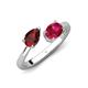 4 - Afra 1.80 ctw Red Garnet Pear Shape (7x5 mm) & Ruby Oval Shape (7x5 mm) Toi Et Moi Engagement Ring 