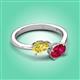 3 - Afra 1.80 ctw Yellow Sapphire Pear Shape (7x5 mm) & Ruby Oval Shape (7x5 mm) Toi Et Moi Engagement Ring 