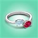 3 - Afra 1.50 ctw Aquamarine Pear Shape (7x5 mm) & Ruby Oval Shape (7x5 mm) Toi Et Moi Engagement Ring 