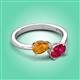 3 - Afra 1.55 ctw Citrine Pear Shape (7x5 mm) & Ruby Oval Shape (7x5 mm) Toi Et Moi Engagement Ring 