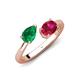 4 - Afra 1.70 ctw Emerald Pear Shape (7x5 mm) & Ruby Oval Shape (7x5 mm) Toi Et Moi Engagement Ring 