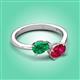 3 - Afra 1.70 ctw Emerald Pear Shape (7x5 mm) & Ruby Oval Shape (7x5 mm) Toi Et Moi Engagement Ring 