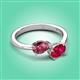 3 - Afra 1.60 ctw Pink Tourmaline Pear Shape (7x5 mm) & Ruby Oval Shape (7x5 mm) Toi Et Moi Engagement Ring 