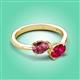 3 - Afra 1.60 ctw Pink Tourmaline Pear Shape (7x5 mm) & Ruby Oval Shape (7x5 mm) Toi Et Moi Engagement Ring 