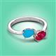 3 - Afra 1.80 ctw Blue Sapphire Pear Shape (7x5 mm) & Ruby Oval Shape (7x5 mm) Toi Et Moi Engagement Ring 
