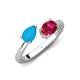 4 - Afra 1.80 ctw Blue Sapphire Pear Shape (7x5 mm) & Ruby Oval Shape (7x5 mm) Toi Et Moi Engagement Ring 