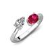 4 - Afra 1.80 ctw White Sapphire Pear Shape (7x5 mm) & Ruby Oval Shape (7x5 mm) Toi Et Moi Engagement Ring 