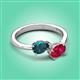 3 - Afra 1.75 ctw London Blue Topaz Pear Shape (7x5 mm) & Ruby Oval Shape (7x5 mm) Toi Et Moi Engagement Ring 