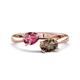 1 - Afra 1.45 ctw Pink Tourmaline Pear Shape (7x5 mm) & Smoky Quartz Oval Shape (7x5 mm) Toi Et Moi Engagement Ring 
