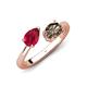 4 - Afra 1.70 ctw Ruby Pear Shape (7x5 mm) & Smoky Quartz Oval Shape (7x5 mm) Toi Et Moi Engagement Ring 