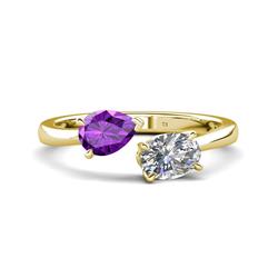 Afra ctw Amethyst Pear Shape x Moissanite Oval Shape x Toi Et Moi Engagement Ring ctw Amethyst Pear Shape x Moissanite Oval Shape x with Prong setting Two Stone Duo Women Engagement Ring in K Yellow Gold