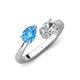 4 - Afra 1.70 ctw Blue Topaz Pear Shape (7x5 mm) & Moissanite Oval Shape (7x5 mm) Toi Et Moi Engagement Ring 