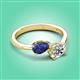 3 - Afra 1.45 ctw Iolite Pear Shape (7x5 mm) & Moissanite Oval Shape (7x5 mm) Toi Et Moi Engagement Ring 